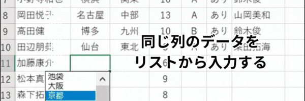 同じ列のデータをリストから入力する